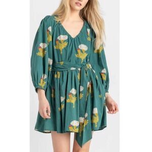 Pink Chicken Womens Cottagecore Floral Dress Teal Botanical Vtg Inspired Indie M